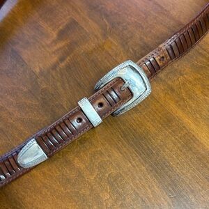 Brown Leather Belt with Silver Buckle
